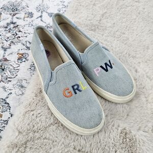 Keds Double Decker Embroidery 'GRL PWR' Denim Sneakers Tennis Shoes Size 6.5M